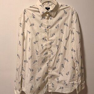 Express Men’s 1MX Slim Dress Shirt XL – White w/ Black Floral Pattern